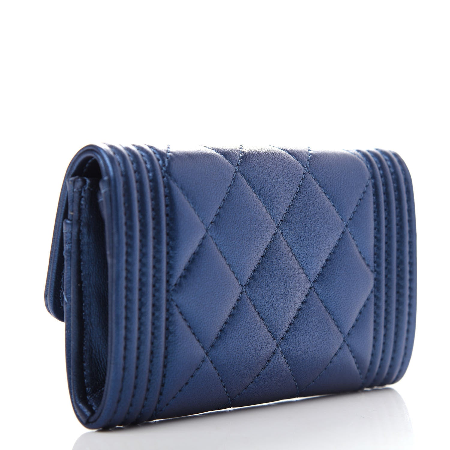 Chanel Metallic Lambskin Quilted Boy Flap Card Holder Blue 3 of 9
