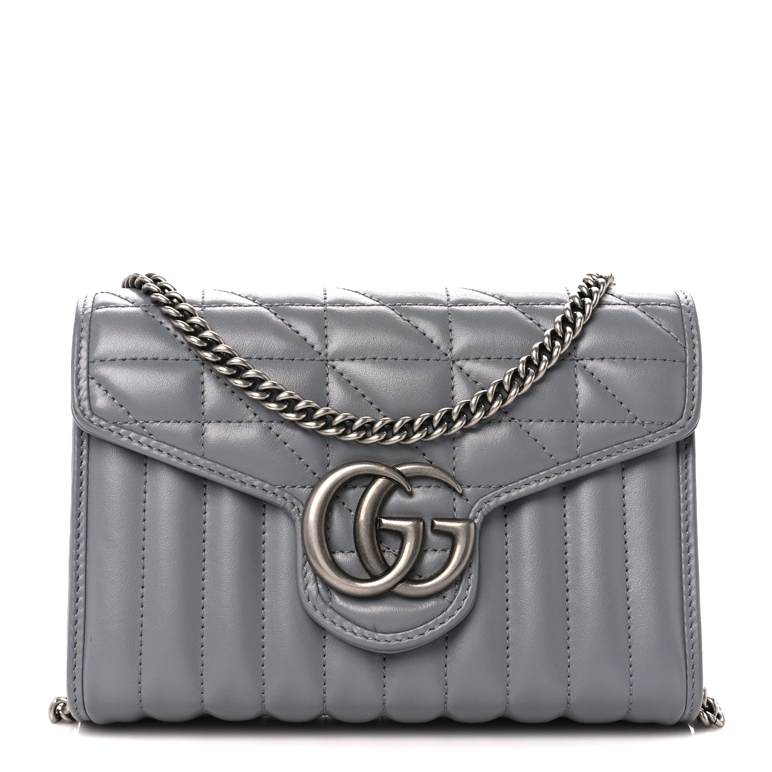 Gucci Calfskin Matelasse Aria GG Marmont Chain Wallet Deep Grey 1 of 10