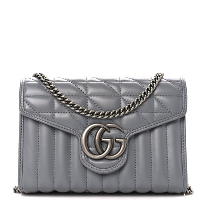 Gucci Calfskin Matelasse Aria GG Marmont Chain Wallet Deep Grey 1 of 10