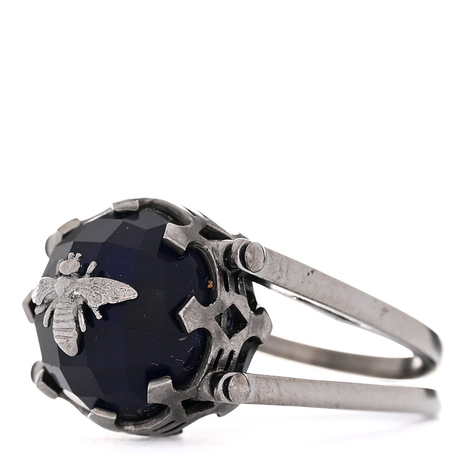 Christian Dior Crystal Metal CD Bee Reversible Ring 6 Silver Black 3 of 6