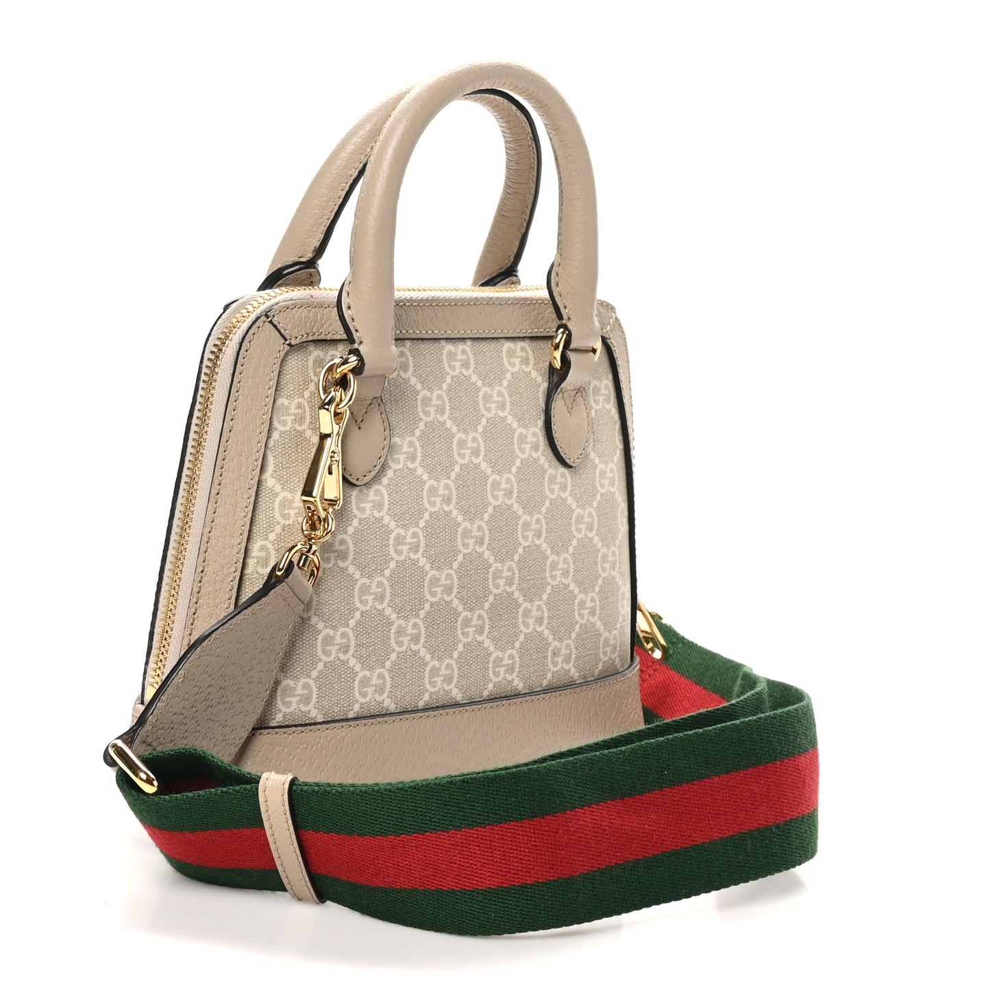 GG Supreme Monogram Textured Dollar Calfskin Mini Horsebit 1955 Top Handle Bag Beige Mystic White Oatmeal