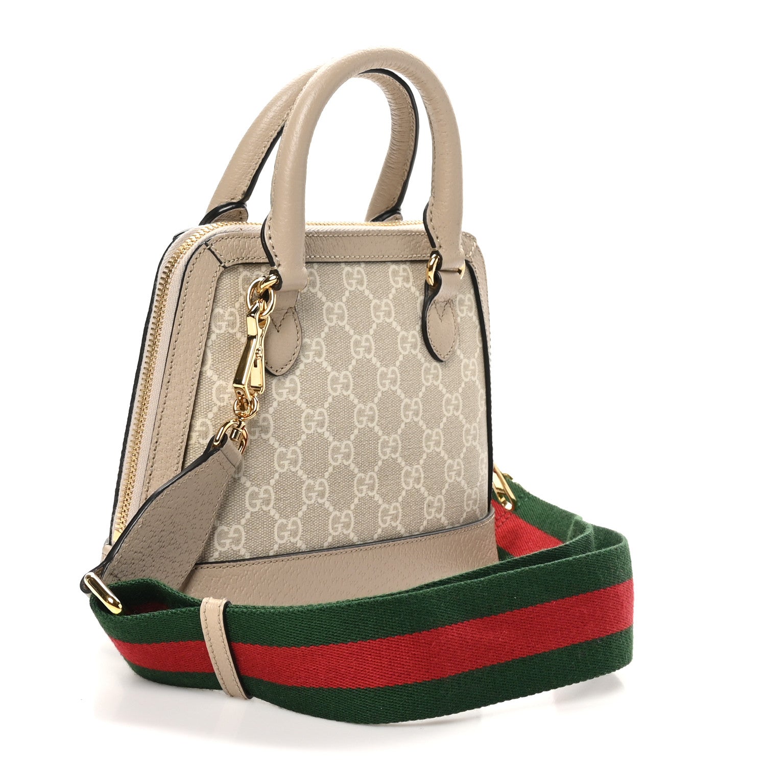 Gucci GG Supreme Monogram Textured Dollar Calfskin Mini Horsebit 1955 Top Handle Bag Beige Mystic White Oatmeal 3 of 10