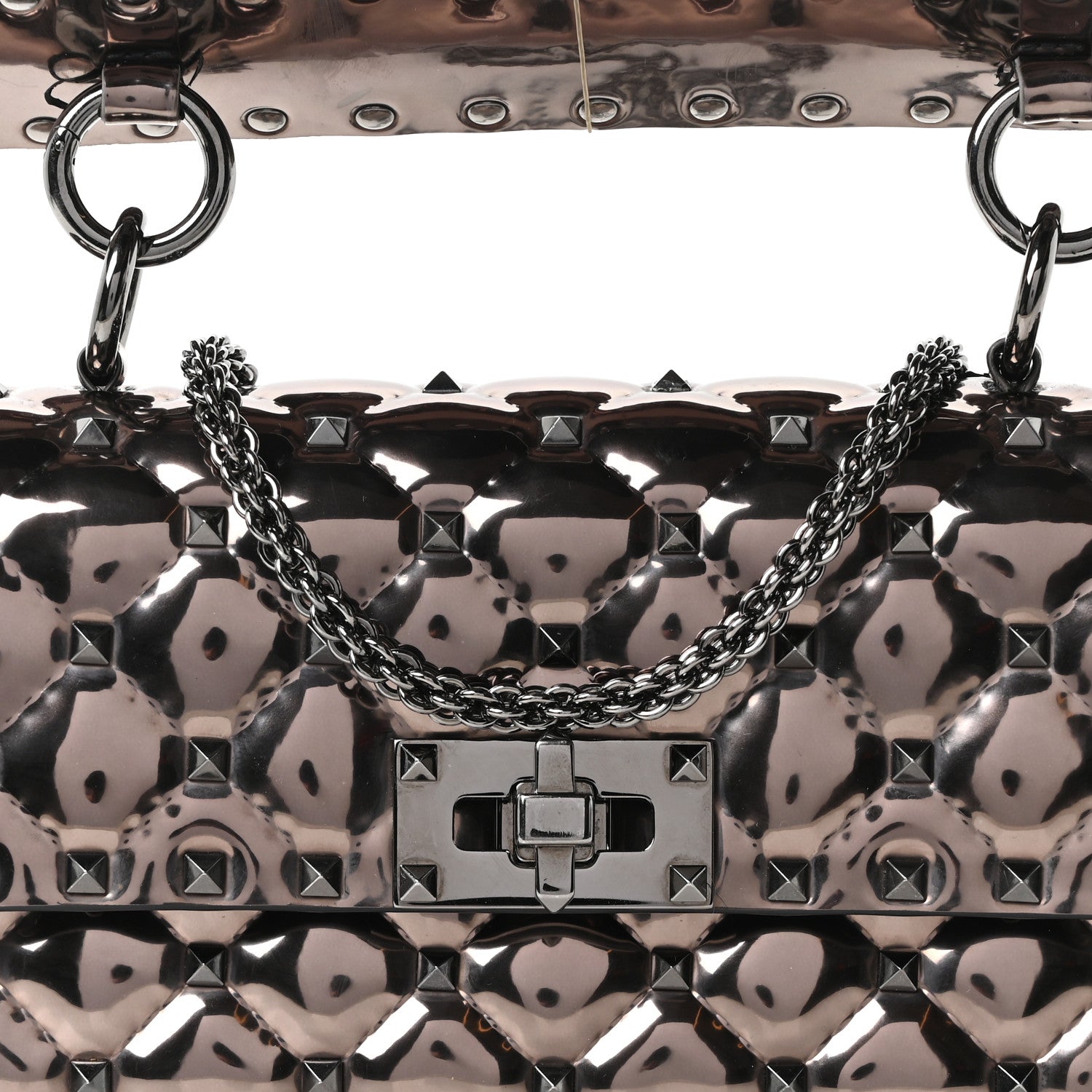 Valentino Garavani Metallic Patent Small Rockstud Spike Shoulder Bag Rutenio 7 of 9