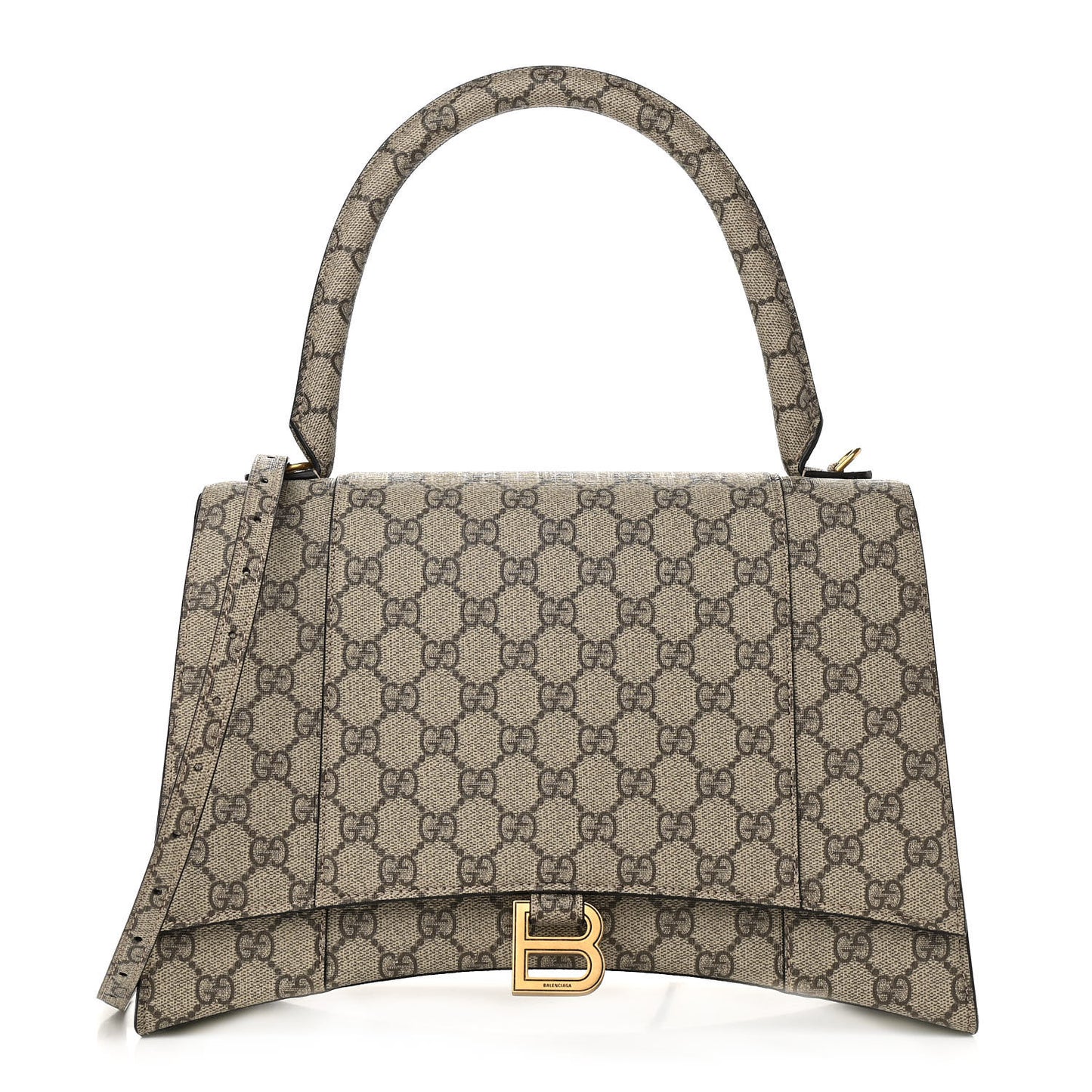 X GUCCI GG Supreme Monogram Medium Hourglass Top Handle Bag Beige Ebony