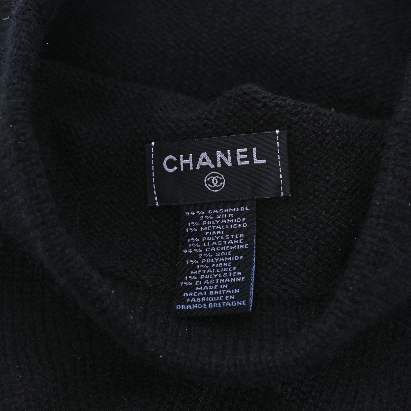 Cashmere Silk Sequin CC Logo Beanie Hat Black Multicolor