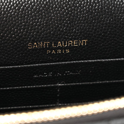 Saint Laurent Grain De Poudre Matelasse Chevron Monogram Envelope Chain Wallet Black 6 of 11