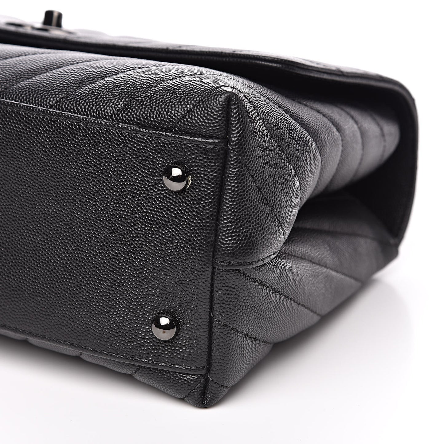 Caviar Chevron Quilted Small Coco Handle Flap Black