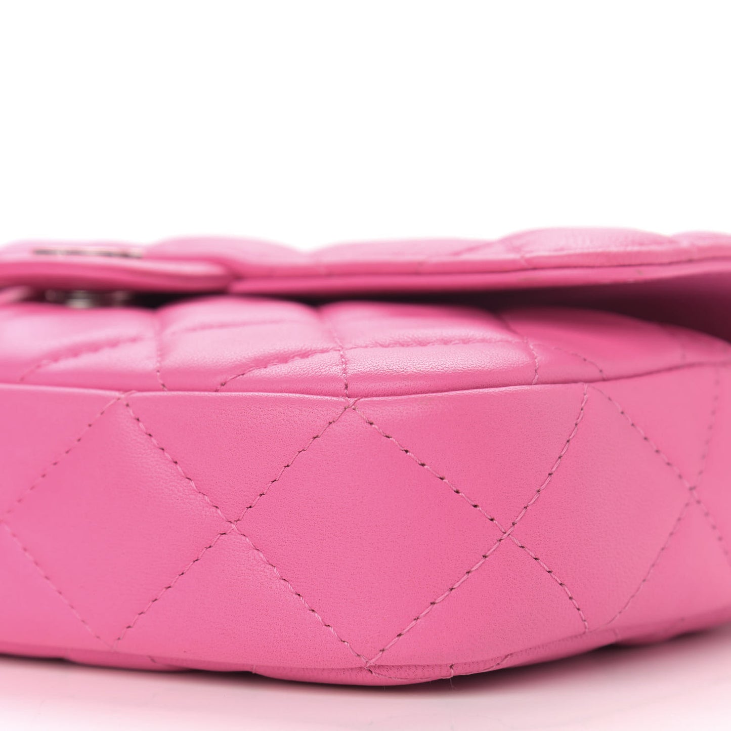 Lambskin Quilted Flap Phone Holder With Chain Neon Pink