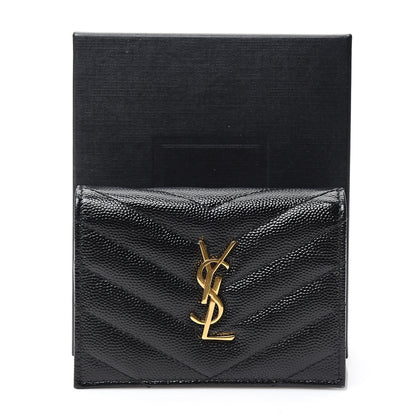Saint Laurent Grain De Poudre Matelasse Chevron Monogram Card Case Black 6 of 6