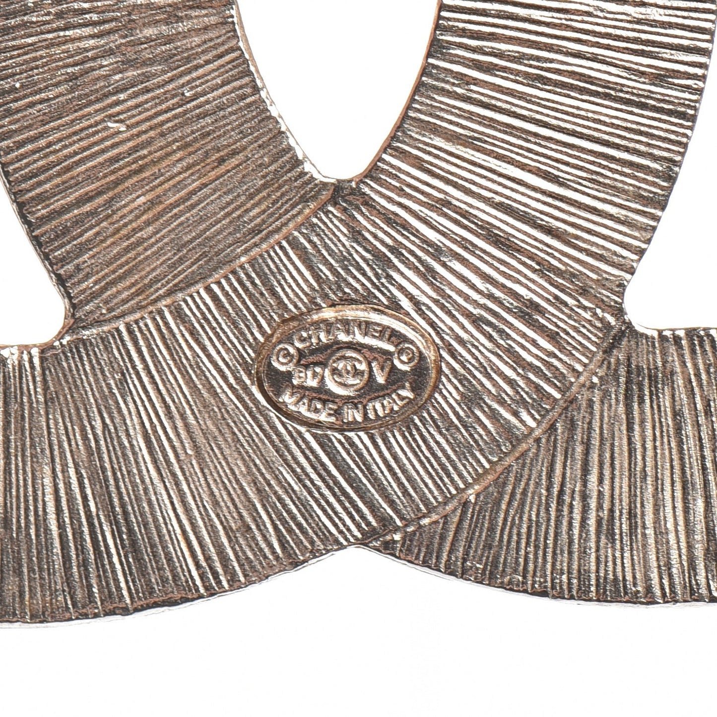 Metal Quilted CC Brooch Silver Gold