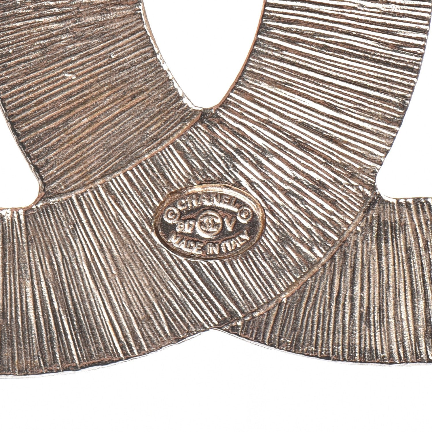 Chanel Metal Quilted CC Brooch Silver Gold 4 of 5