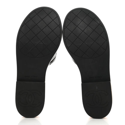 Chanel Lambskin Quilted CC Wedge Sandals 37 Black 5 of 7