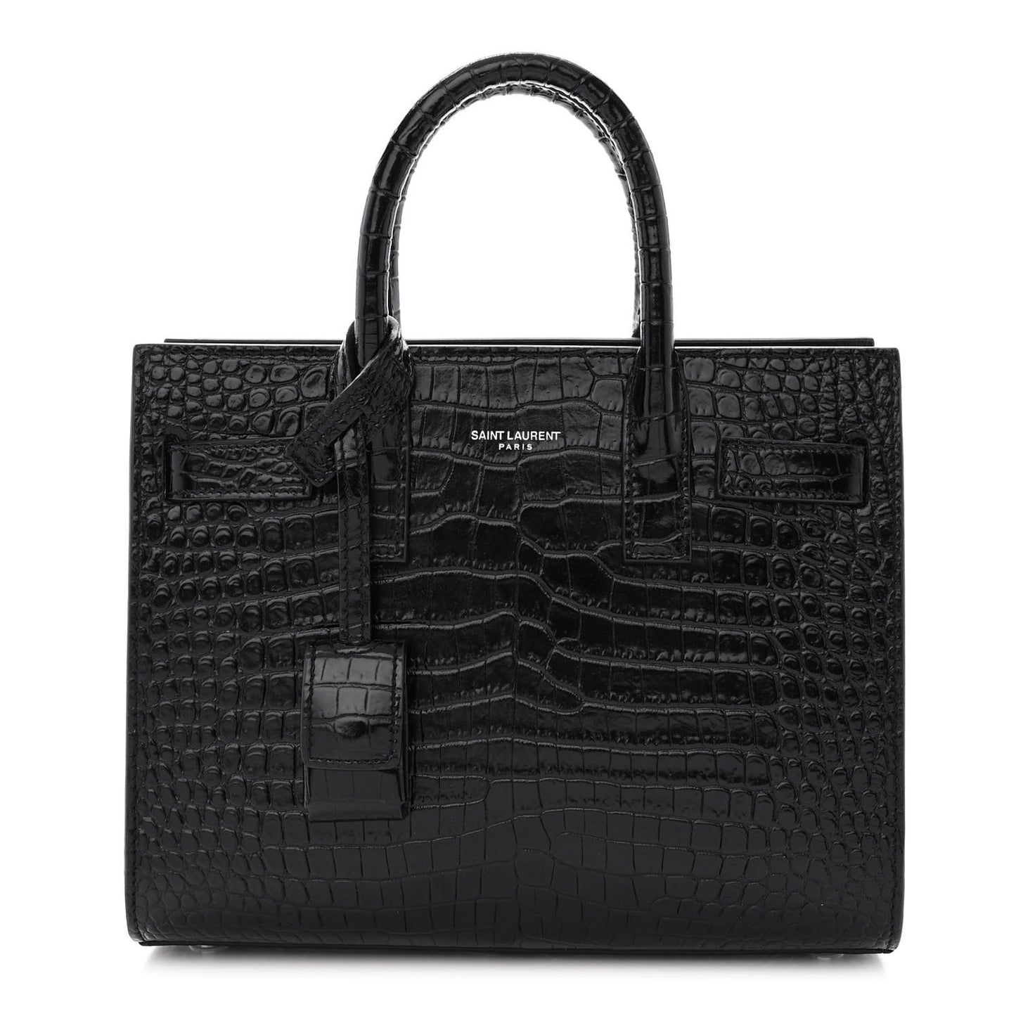 Calfskin Crocodile Embossed Nano Sac De Jour Black
