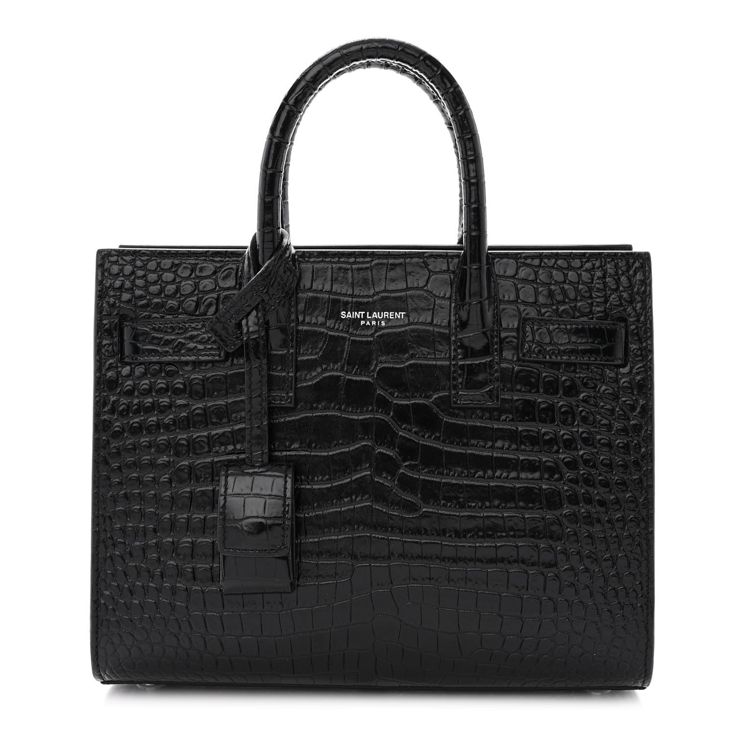 Saint Laurent Calfskin Crocodile Embossed Nano Sac De Jour Black 1 of 14