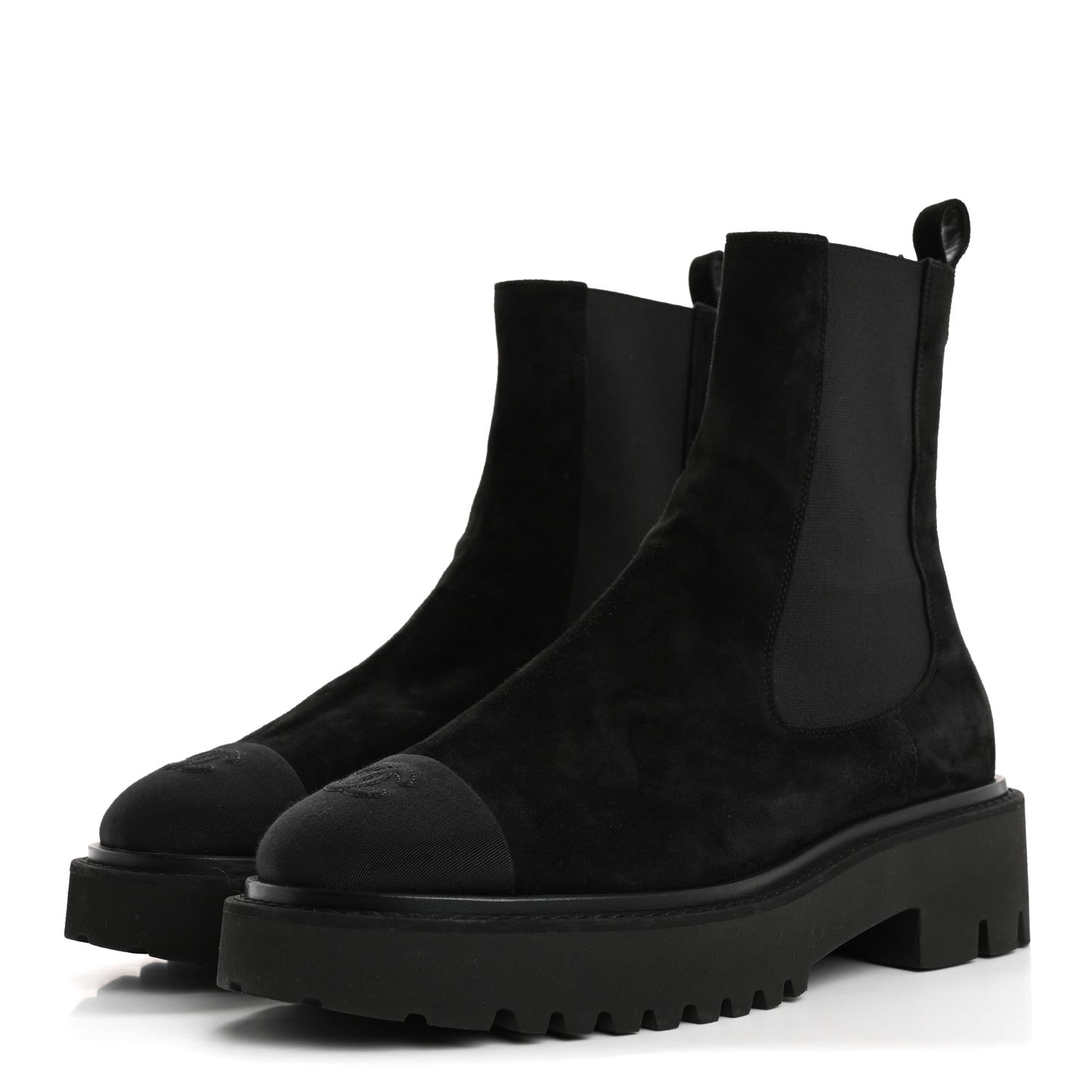 Suede Calfskin Grossgrain Cap Toe CC Ankle Boots 40 Black