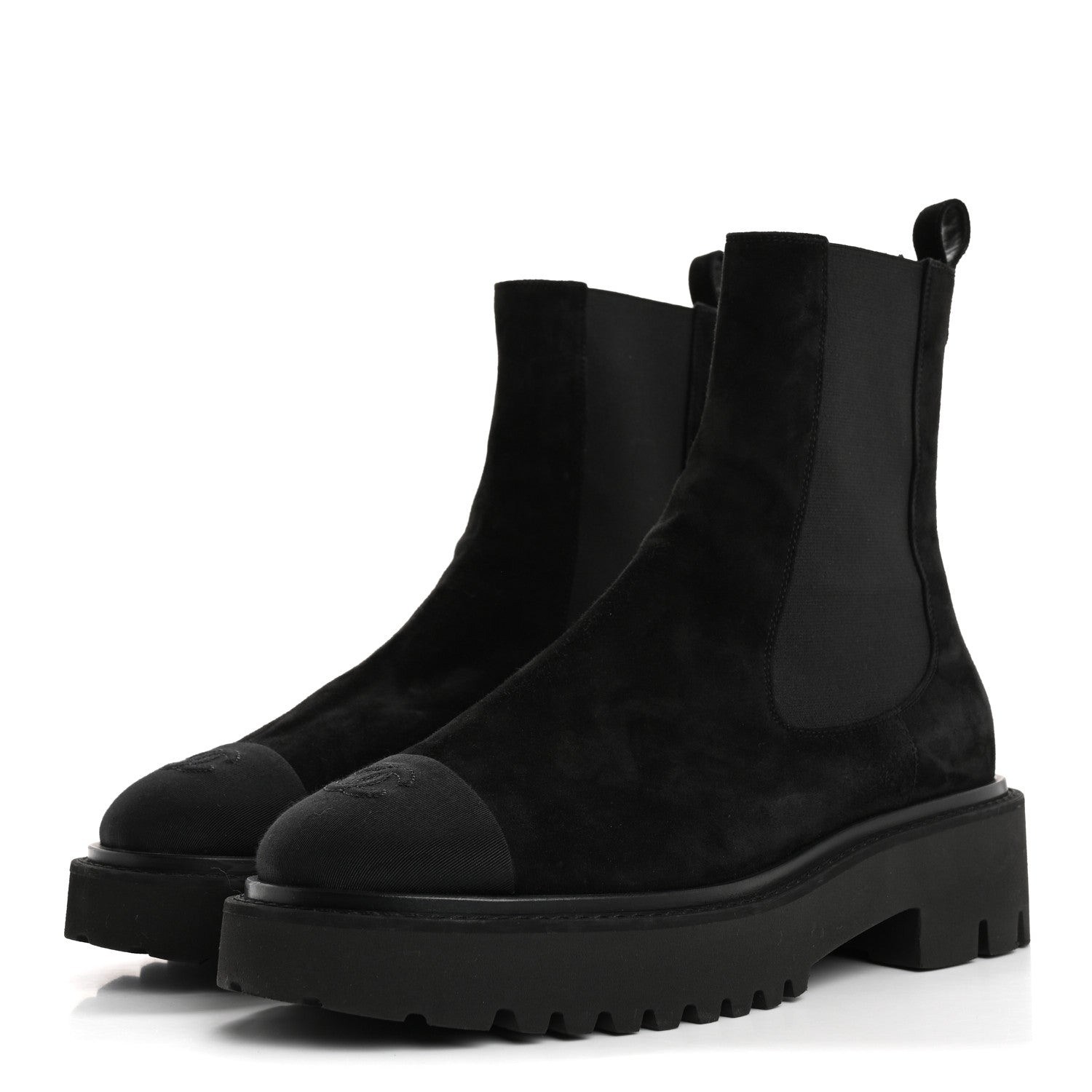 Chanel Suede Calfskin Grossgrain Cap Toe CC Ankle Boots 40 Black 4 of 15