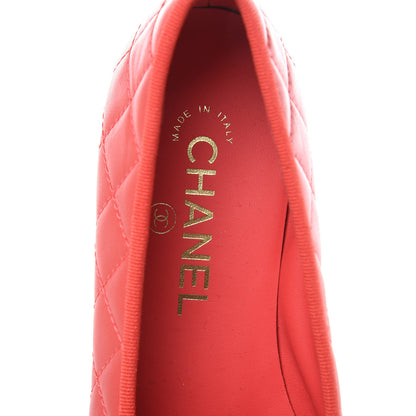 Chanel Lambskin Quilted CC Cap Toe Ballerina Flats 37 Light Red 7 of 9