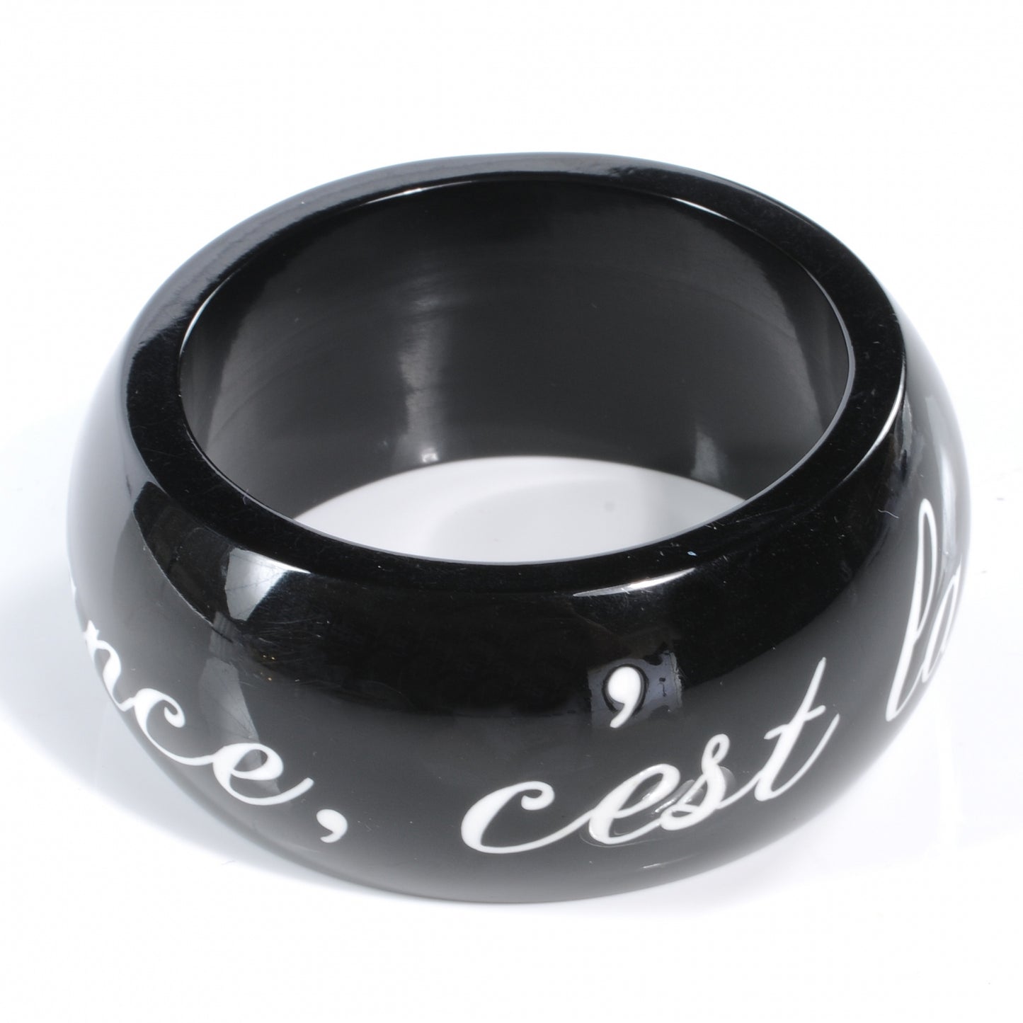Wide Resin L'Elegance French Quote Bangle Black