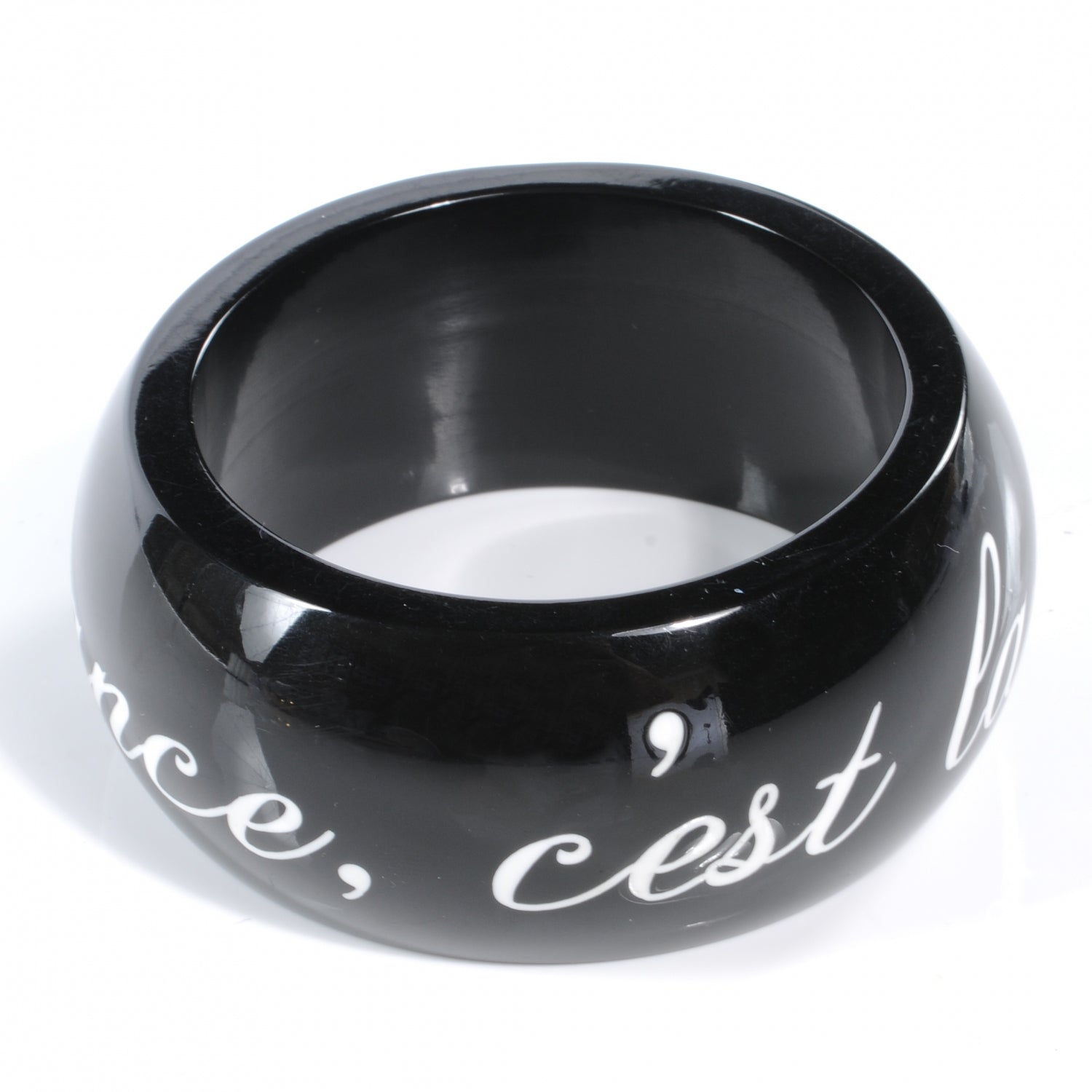 Chanel Wide Resin L'Elegance French Quote Bangle Black 4 of 5