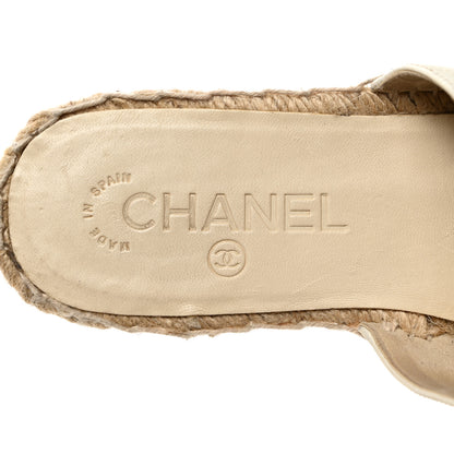 Chanel Iridescent Goatskin CC Espadrille Mules 37 Ivory Black 6 of 8