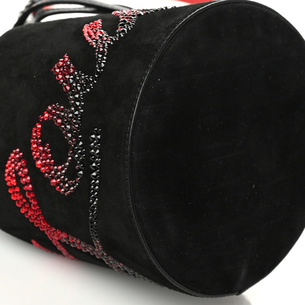 Christian Louboutin Suede Crystal Marie Jane Bucket Black Red 8 of 9