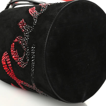 Christian Louboutin Suede Crystal Marie Jane Bucket Black Red 8 of 9
