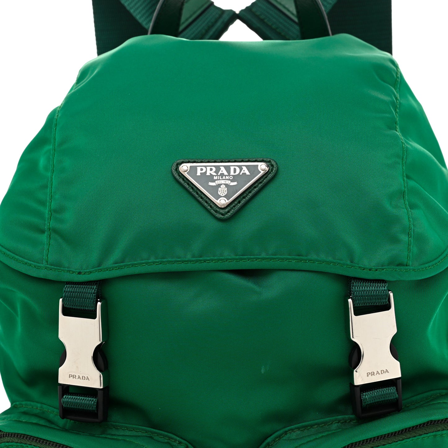 Nylon Vela Saffiano Double Buckle Backpack Oleandro