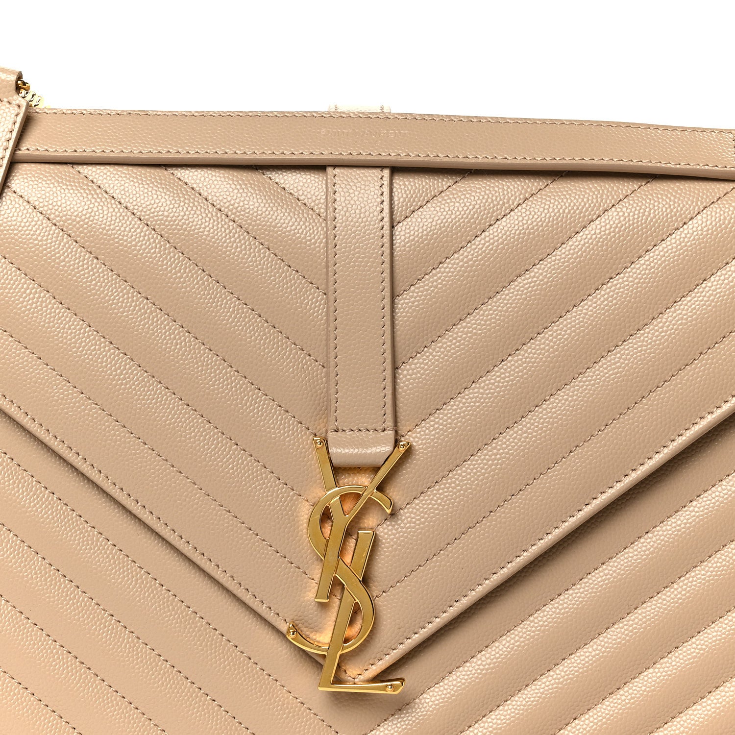 Saint Laurent Grain De Poudre Matelasse Chevron Large Monogram Satchel Dark Beige 9 of 11