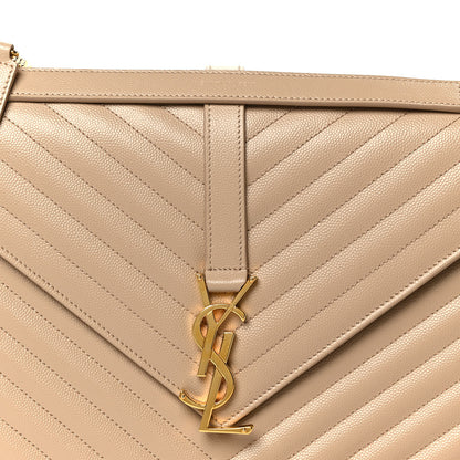 Saint Laurent Grain De Poudre Matelasse Chevron Large Monogram Satchel Dark Beige 9 of 11