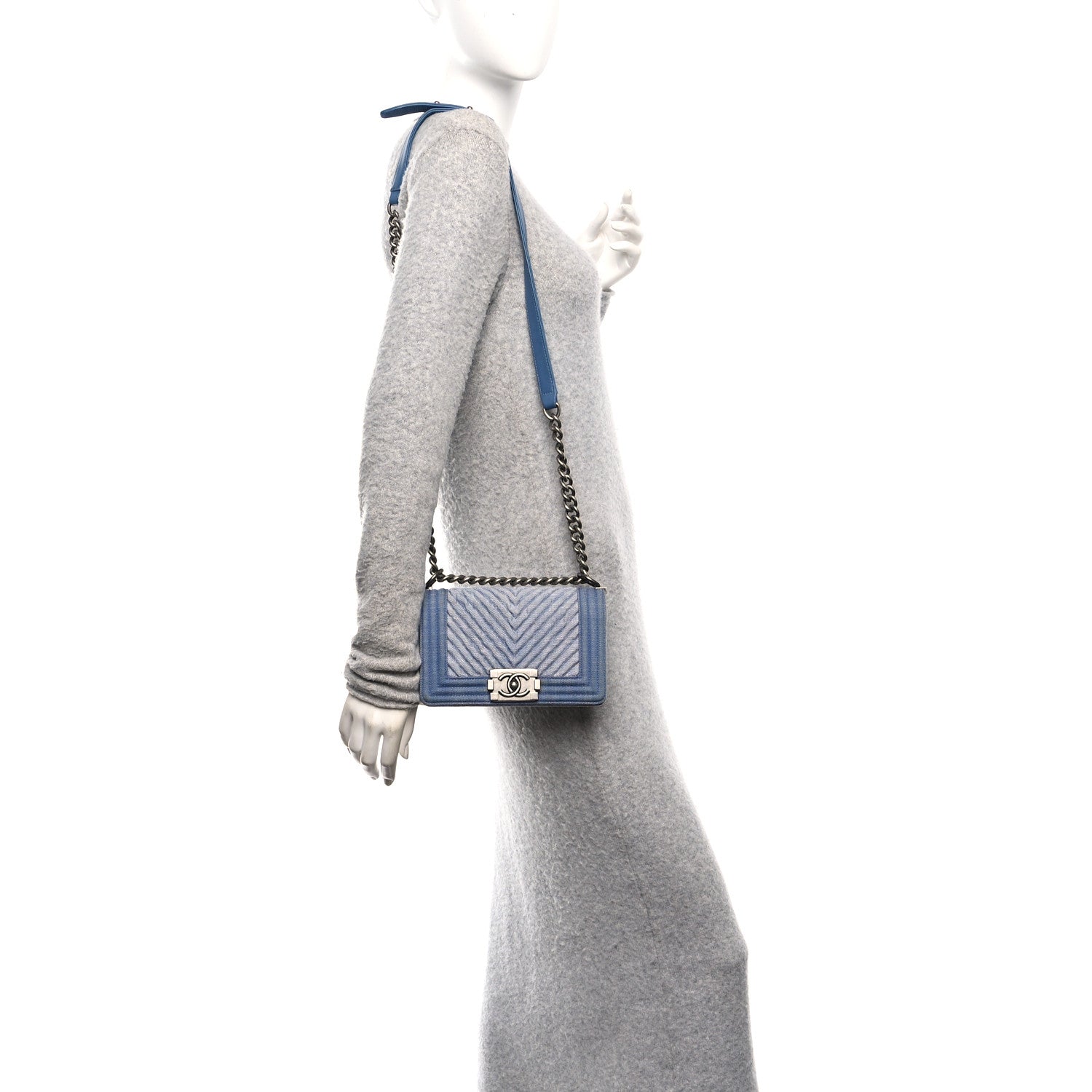 Chanel Denim Chevron Small Boy Flap Light Blue 2 of 10