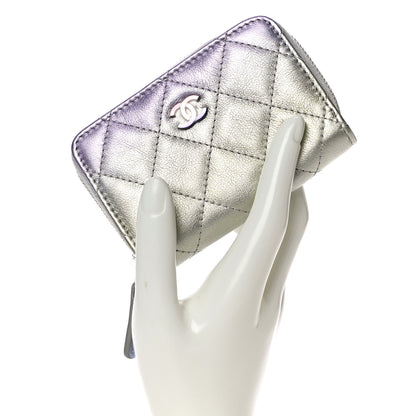 Chanel Gradient Metallic Calfskin Quilted Zip Around Coin Purse Wallet Silver Blue Yellow Purple 2 of 7