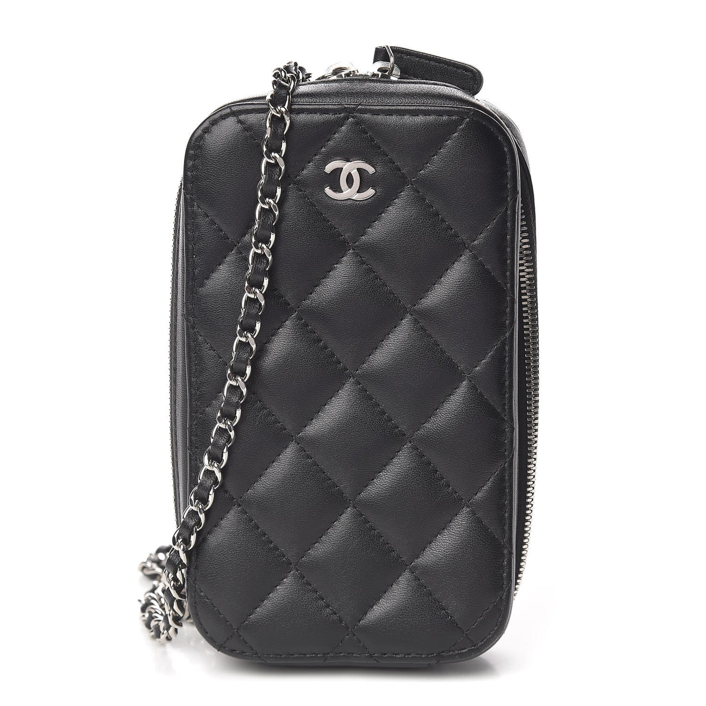 Lambskin Quilted Zip Phone Case Black