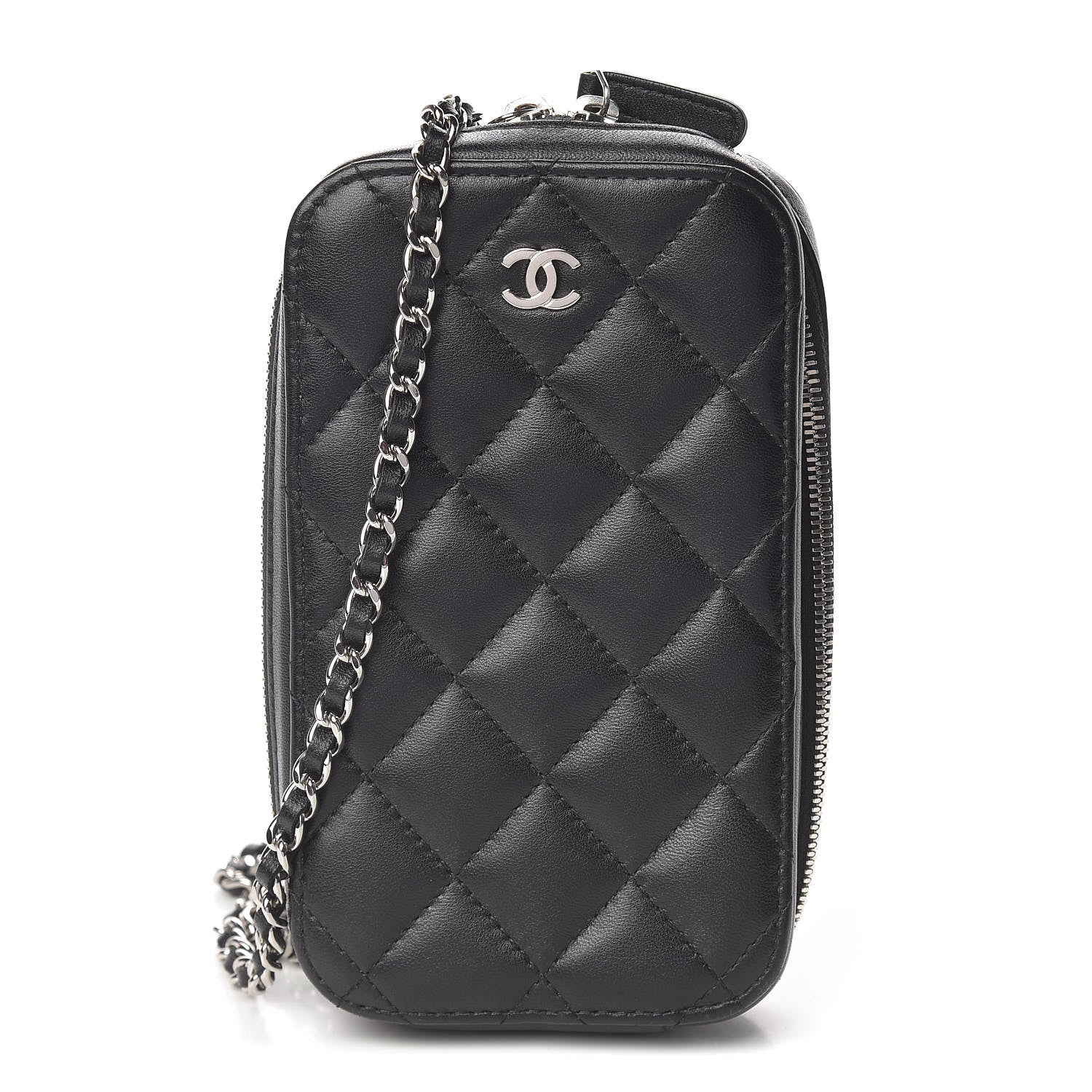 Chanel Lambskin Quilted Zip Phone Case Black 1 of 10