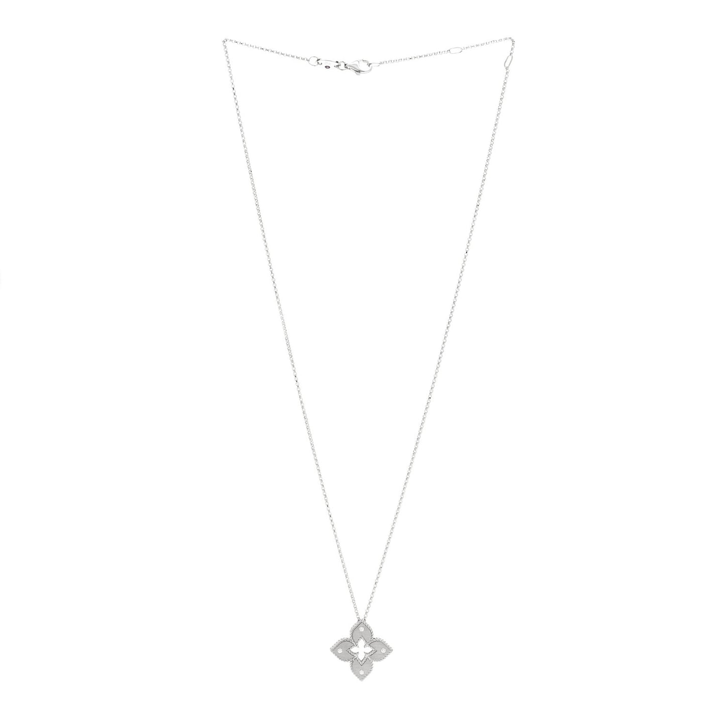 18K White Gold Diamond Petite Venetian Princess Flower Pendant Necklace