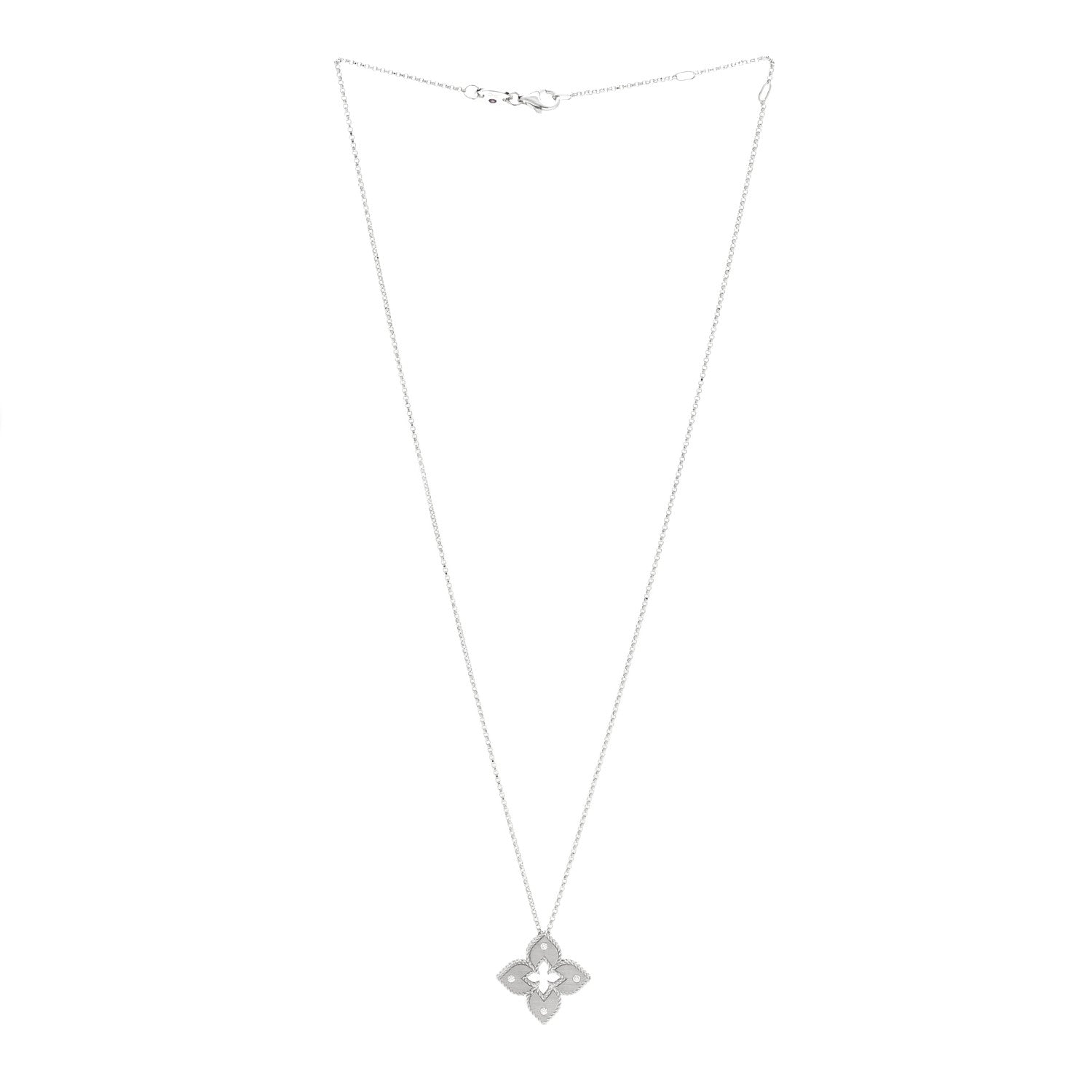 Roberto Coin 18K White Gold Diamond Petite Venetian Princess Flower Pendant Necklace 3 of 8