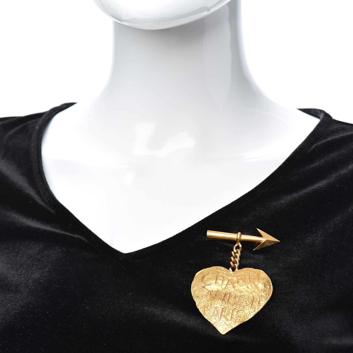 Chanel Metal Heart Arrow Cambon Paris Brooch Gold Gold 2 of 4