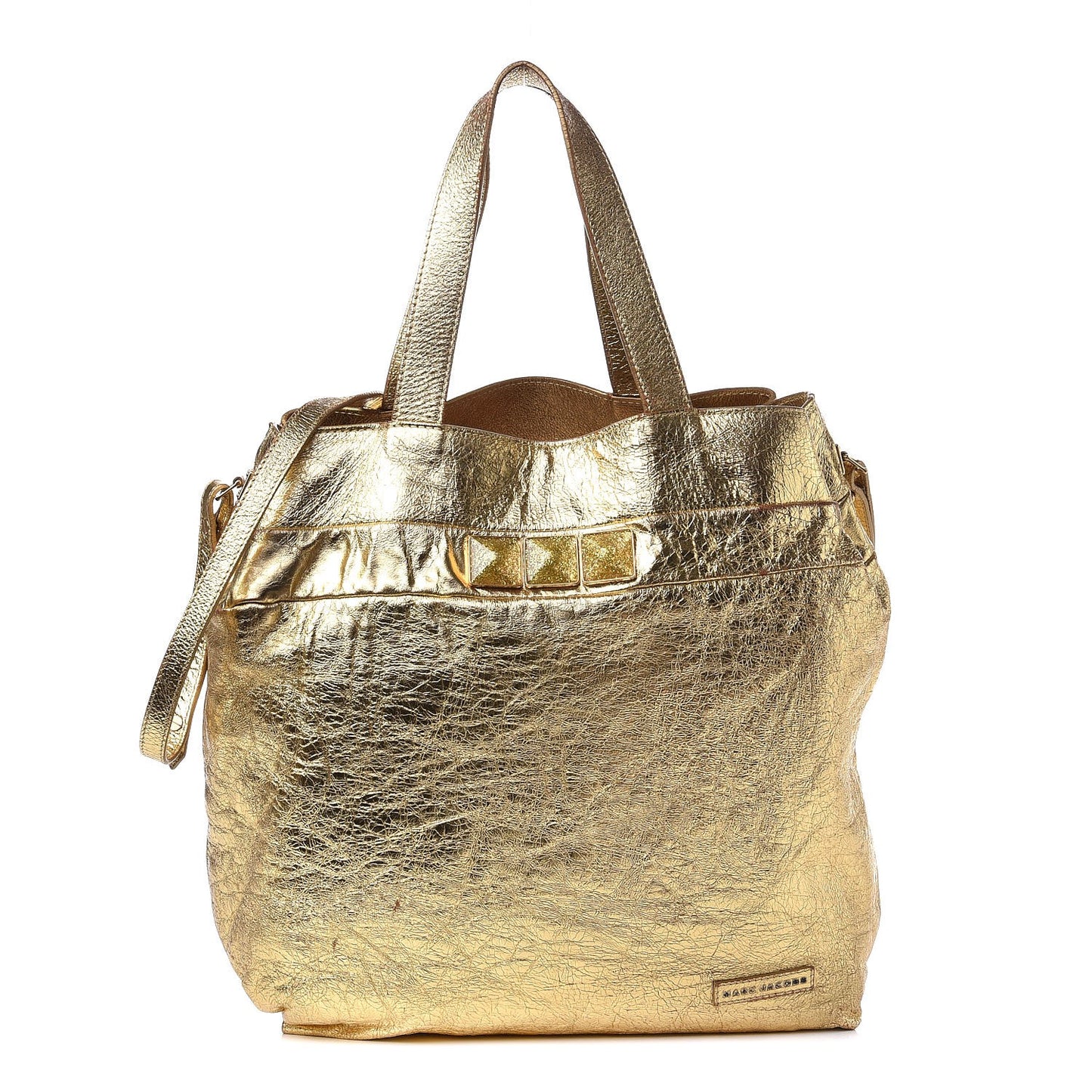 Crackled Calfskin Studded Tote Gold