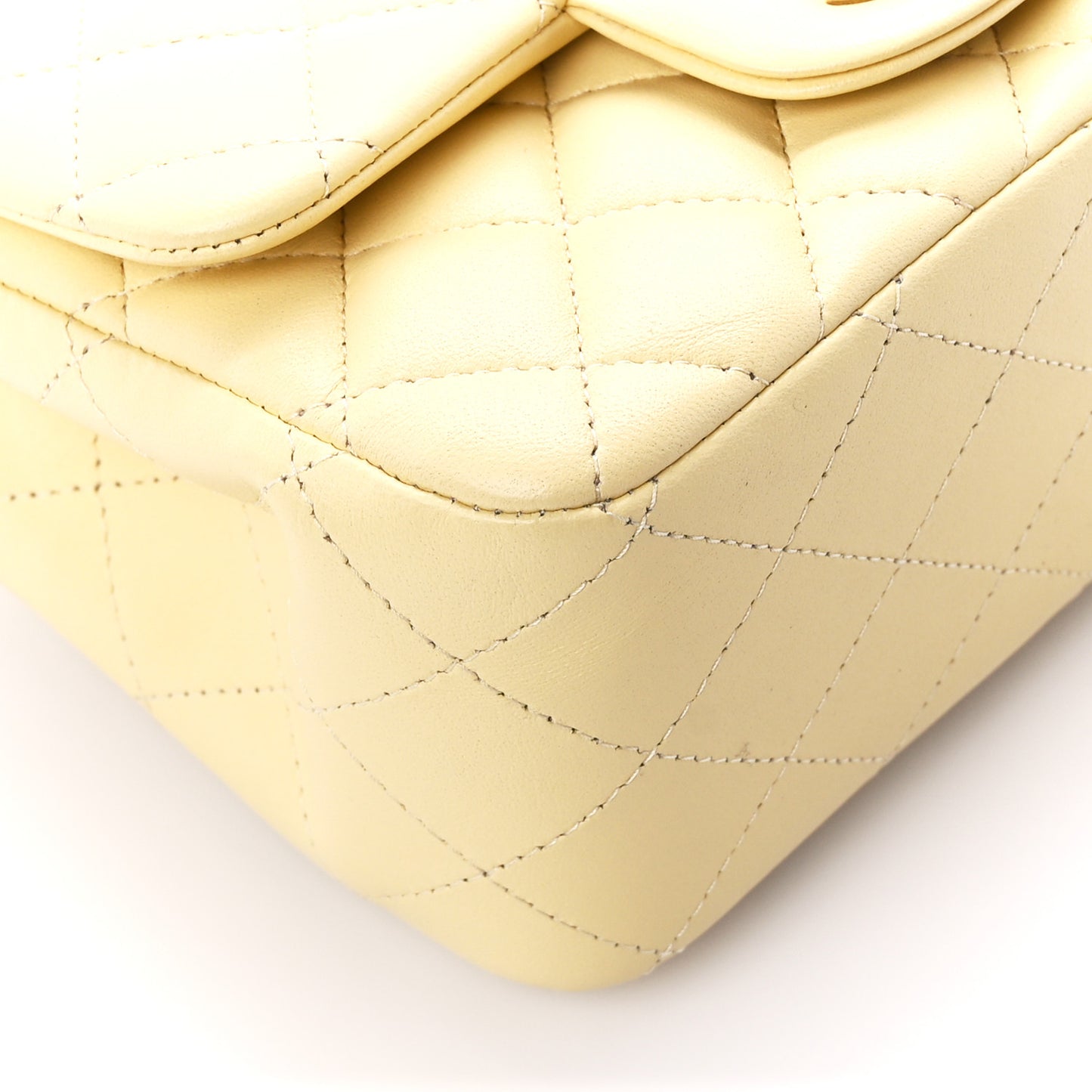 Lambskin Quilted Mini Square Flap Light Yellow