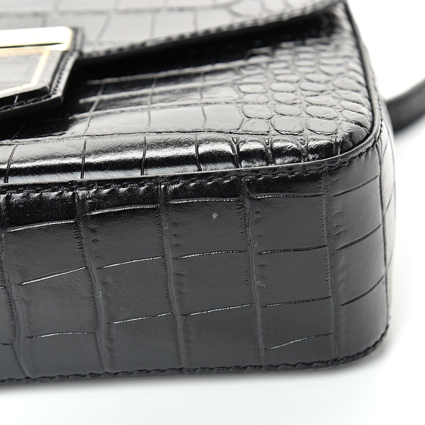 Calfskin Crocodile Embossed Small Nobile Shoulder Bag Black