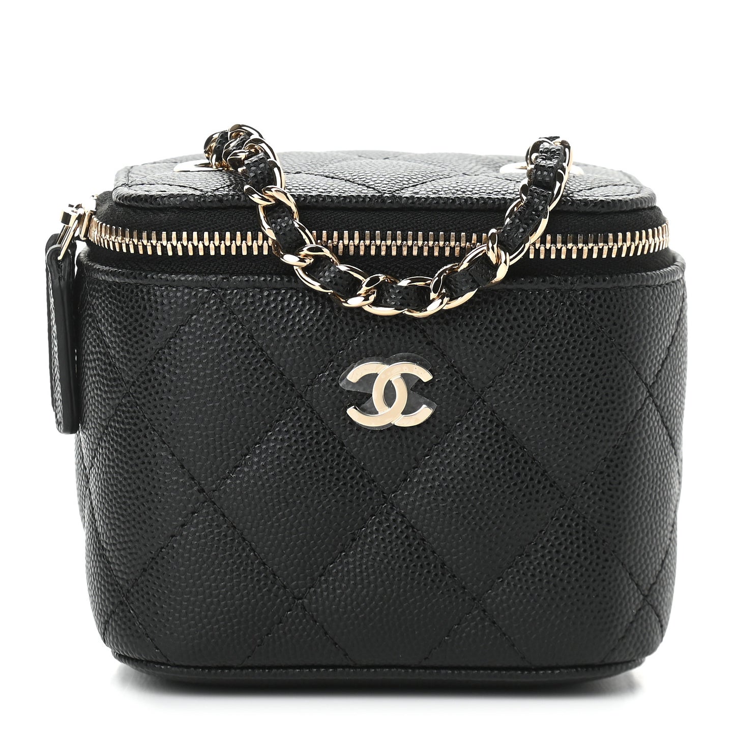 Caviar Quilted Mini Vanity Case With Chain Black