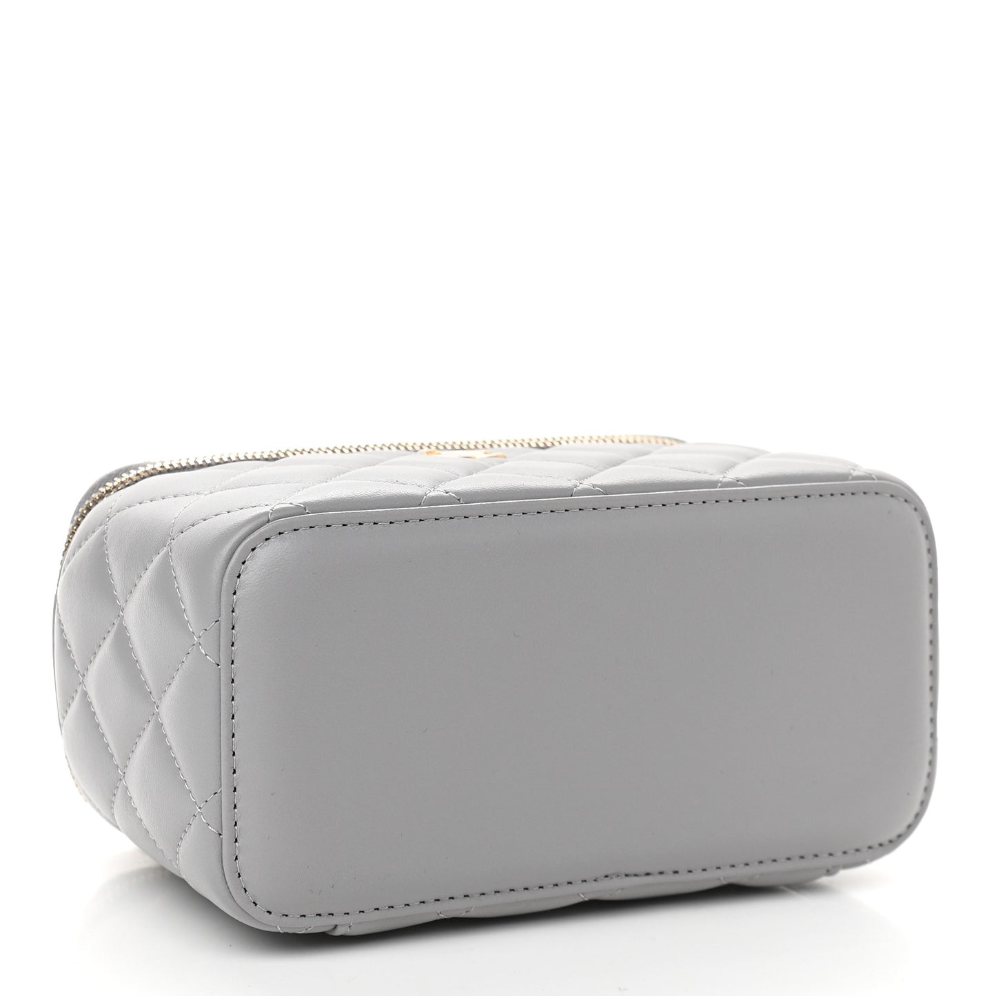 Lambskin Quilted Small Pearl Crush Vanity Case With Chain Grey