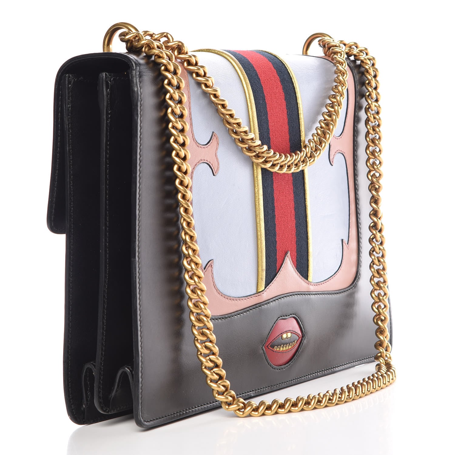 Gucci Calfskin Web Heart Medium GG Marmont Chain Handle Bag Black 4 of 11