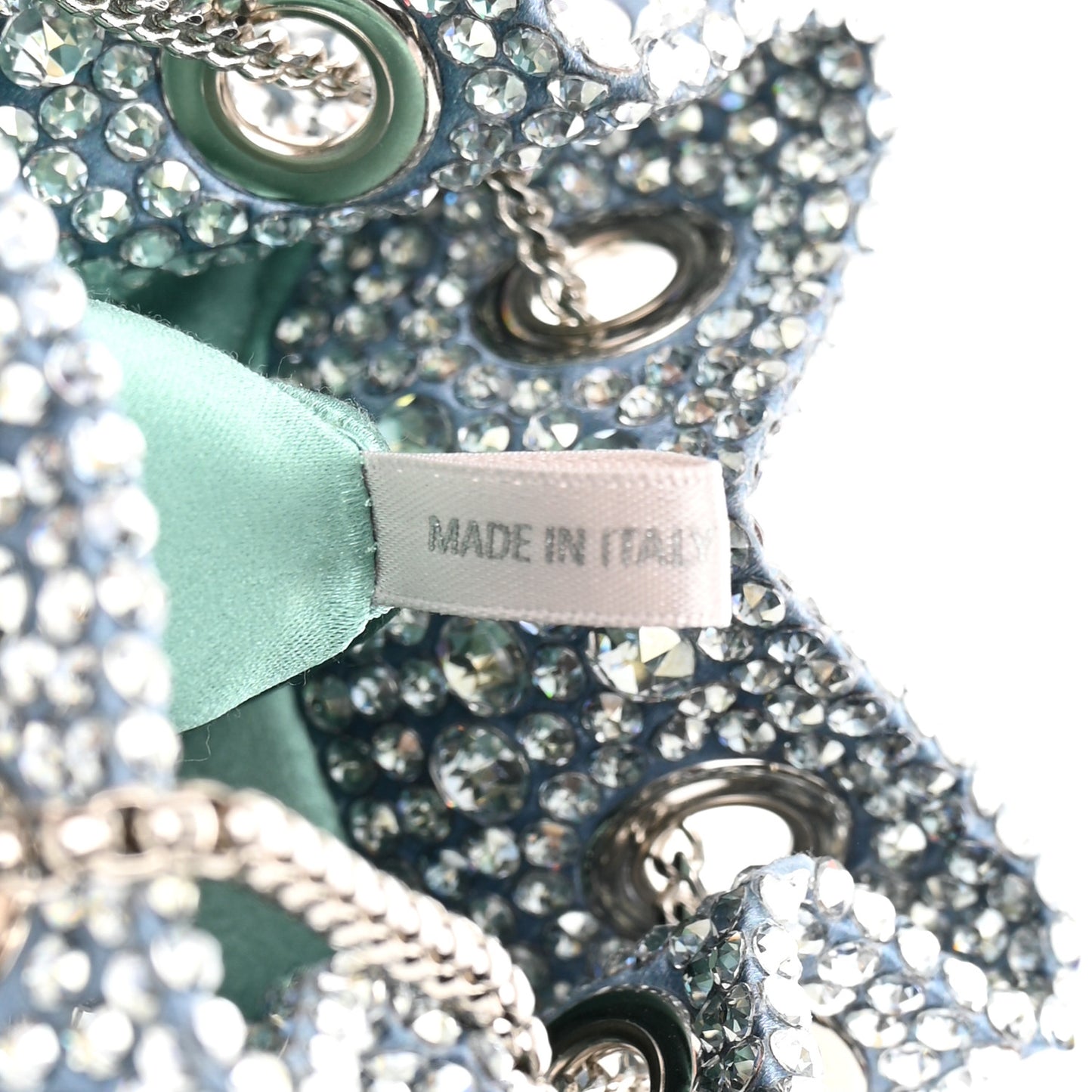 Satin Hotfix Crystal Embellished Bon Bon Bucket Bag Blue Silver
