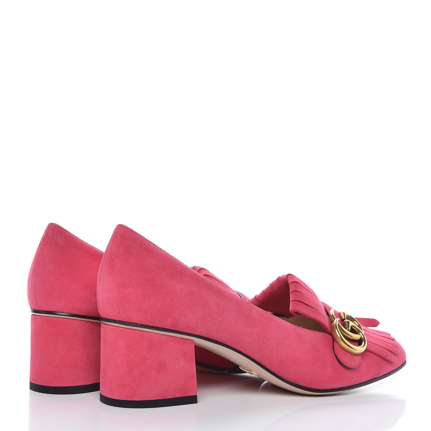 Gucci Kid Scamosciato GG Marmont Fringe 50mm Loafer Pumps 40 Hot Pink 4 of 8