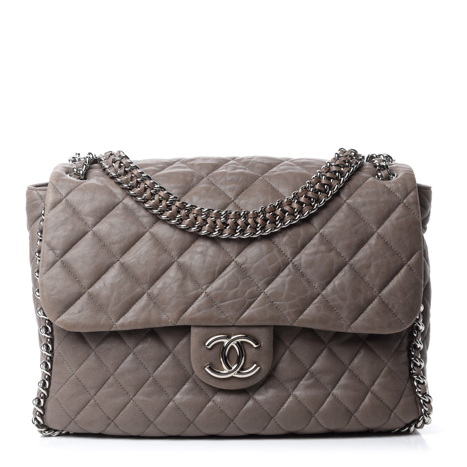 Chanel Washed Lambskin Quilted Chain Around Maxi Flap Taupe 1 of 11