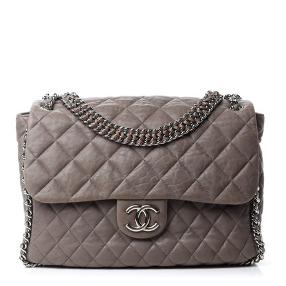Chanel Washed Lambskin Quilted Chain Around Maxi Flap Taupe 1 of 11