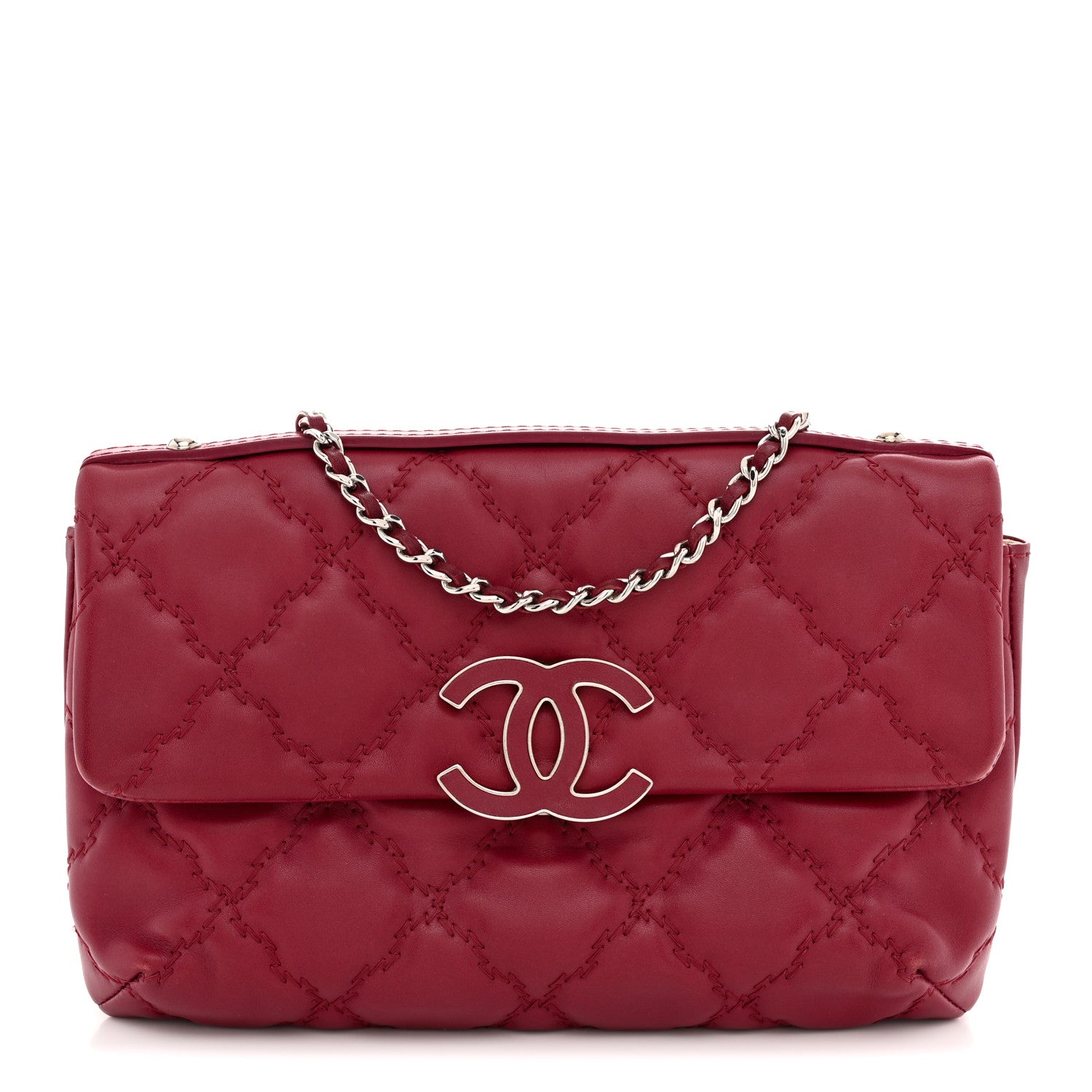 Chanel Calfskin Quilted Double Stitch Hamptons Clutch with Chain Red 1 of 13