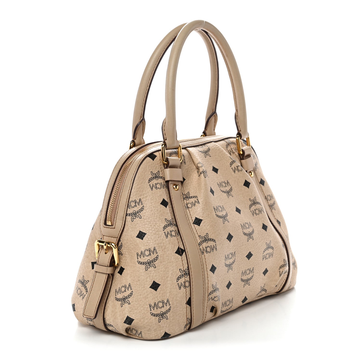 MCM ボストンバッグ ベージュ ロゴプリント MCM Visetos Boston Bag Beige 1843350 – FASHIONPHILE