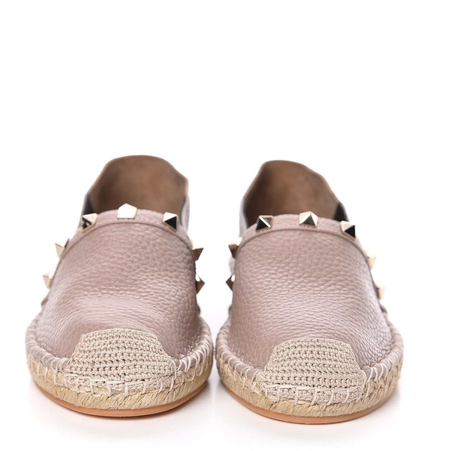 Pebbled Calfskin Rockstud Espadrilles 35 Poudre