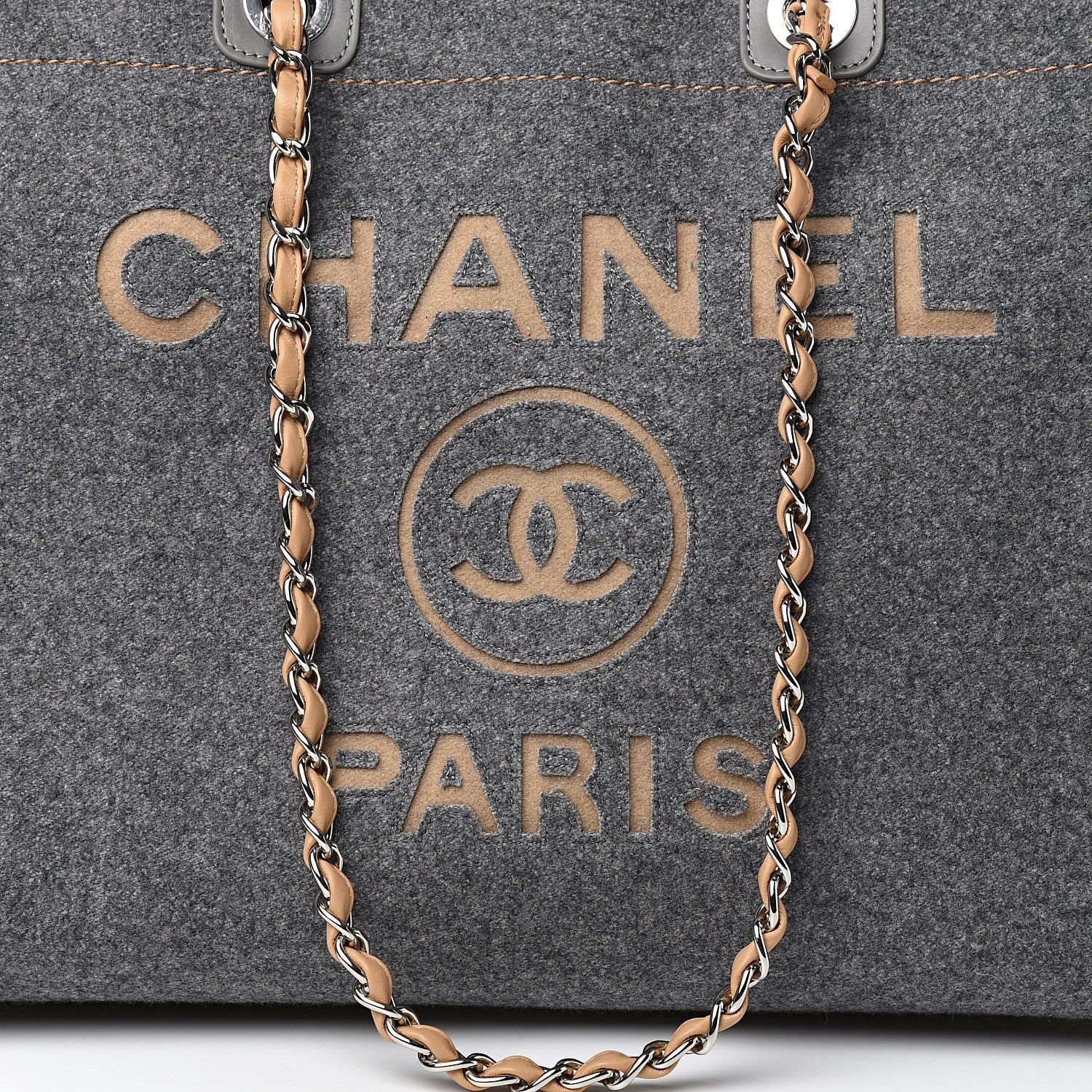 Chanel Wool Felt Large Deauville Tote Grey Beige 9 of 9
